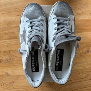 Golden Goose Super Star White w/ Gray Metallic, Size 41, like new condition
